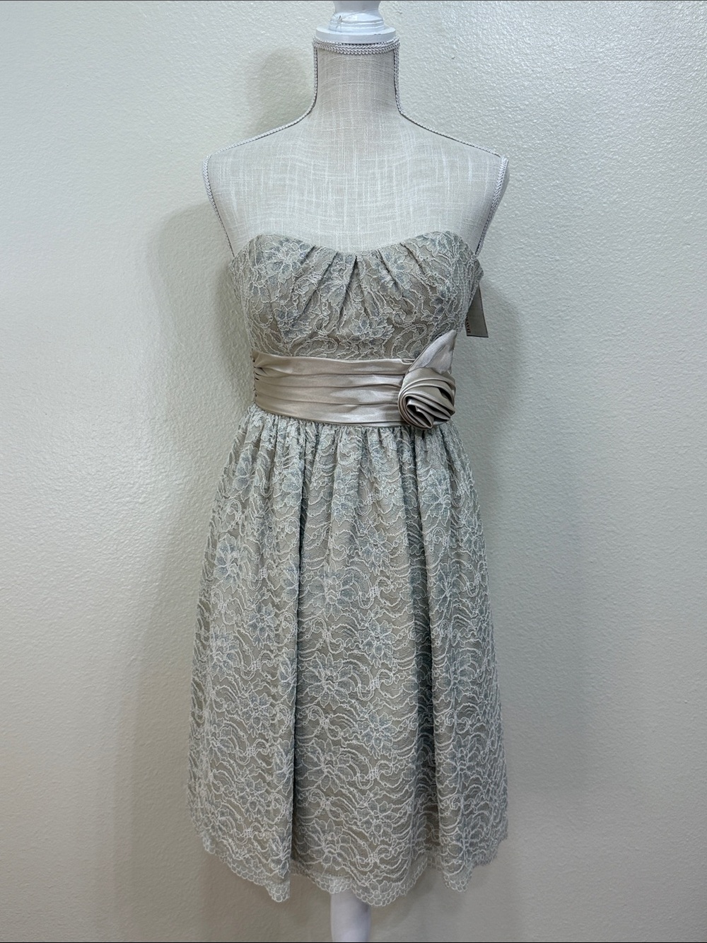 Strapless Lace Cocktail Dress Champagne Size 6 Vintage Style Wedding Dress